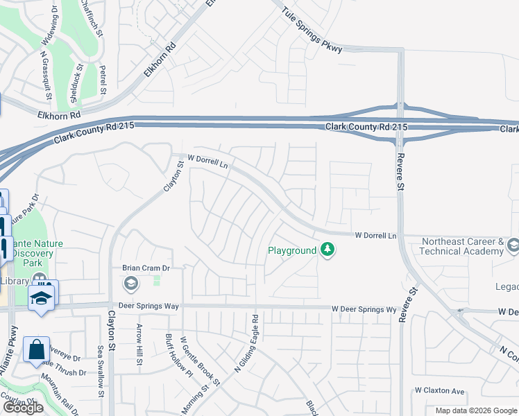 map of restaurants, bars, coffee shops, grocery stores, and more near 1438 Dire Wolf Avenue in North Las Vegas