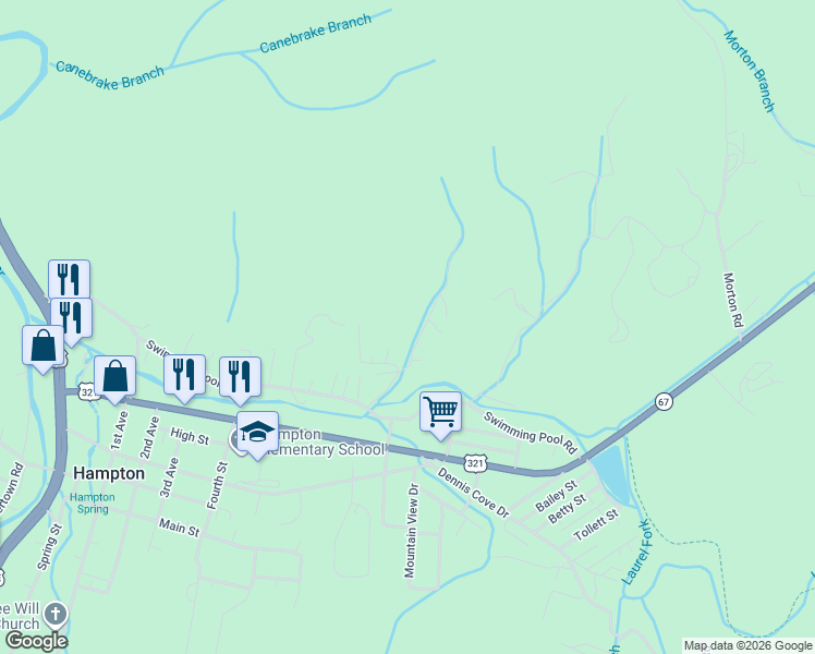 map of restaurants, bars, coffee shops, grocery stores, and more near 117 Ed Stout Road in Hampton