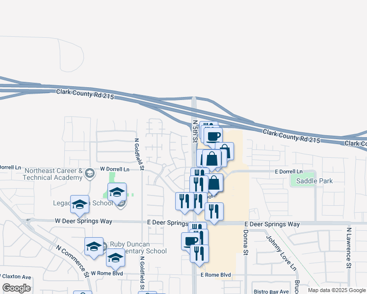 map of restaurants, bars, coffee shops, grocery stores, and more near 333 Largo Vista Court in North Las Vegas
