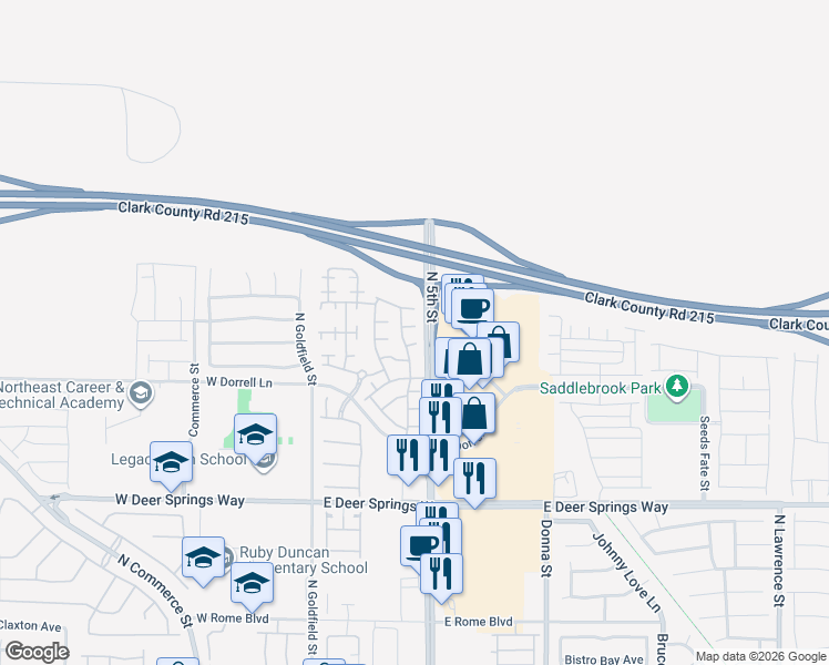 map of restaurants, bars, coffee shops, grocery stores, and more near 341 Largo Vista Court in North Las Vegas