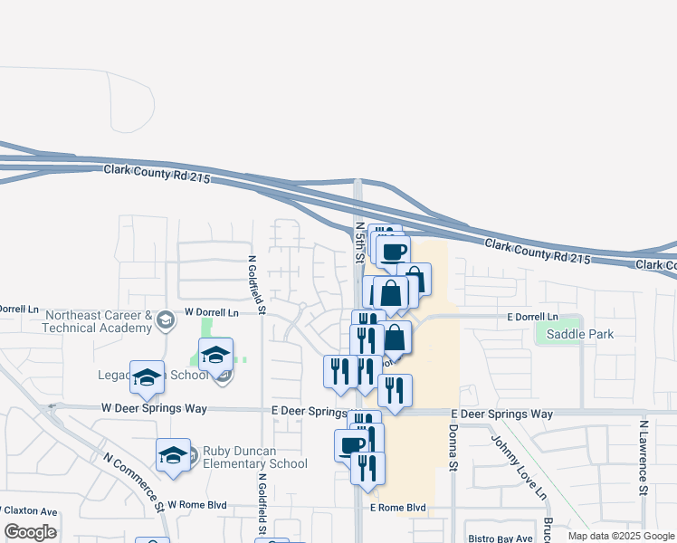 map of restaurants, bars, coffee shops, grocery stores, and more near 333 Largo Vista Court in North Las Vegas
