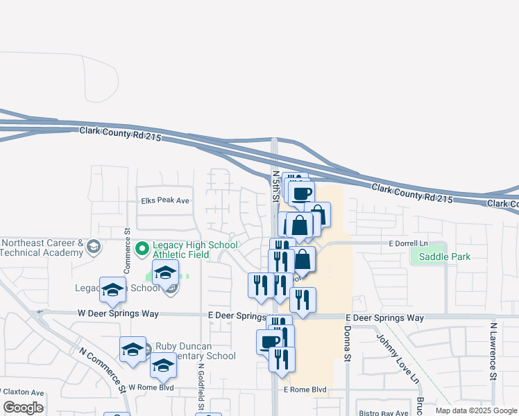 map of restaurants, bars, coffee shops, grocery stores, and more near 333 Largo Vista Court in North Las Vegas