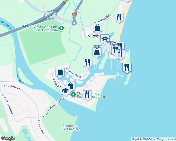 map of restaurants, bars, coffee shops, grocery stores, and more near 2 Puerto Sotogrande in San Roque