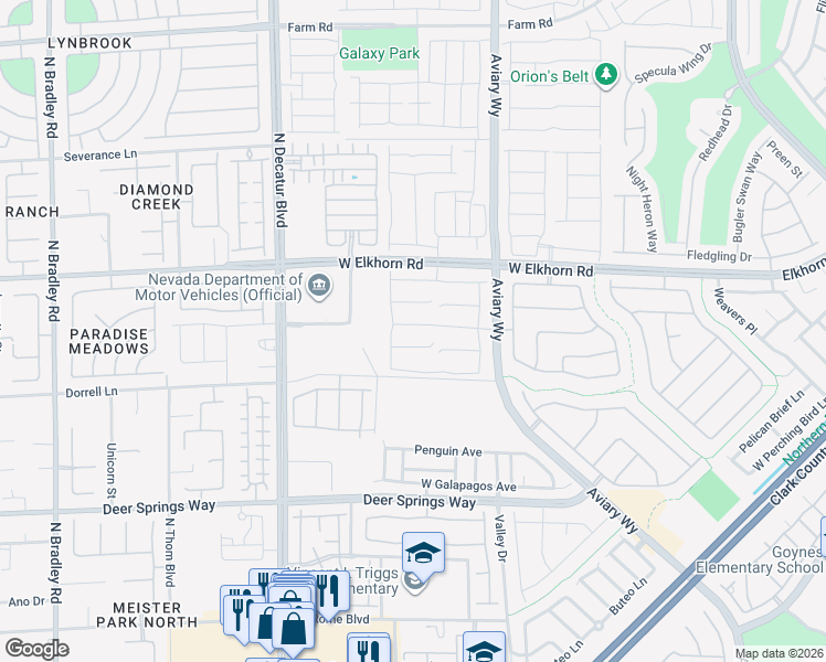 map of restaurants, bars, coffee shops, grocery stores, and more near 4437 Panoramic View Avenue in North Las Vegas