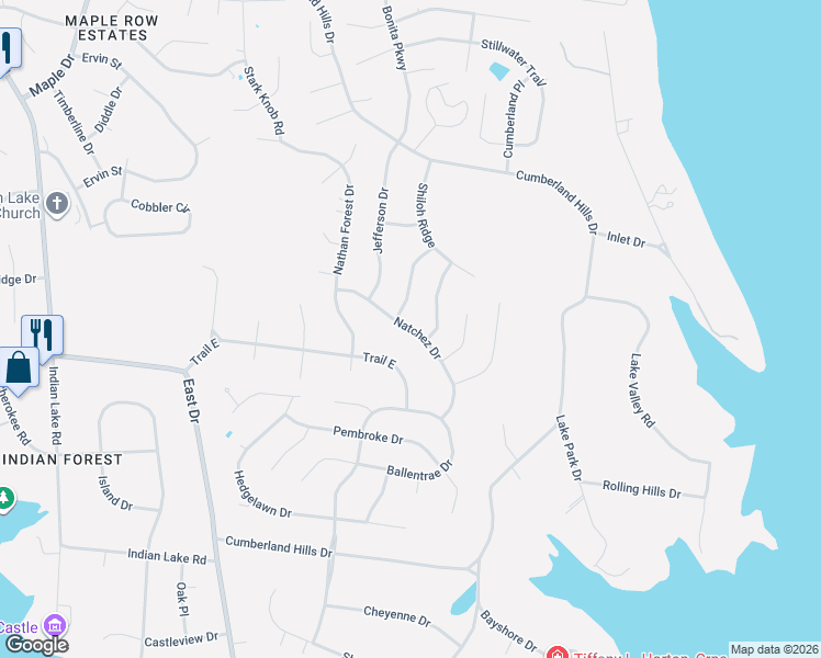map of restaurants, bars, coffee shops, grocery stores, and more near Natchez Drive in Hendersonville