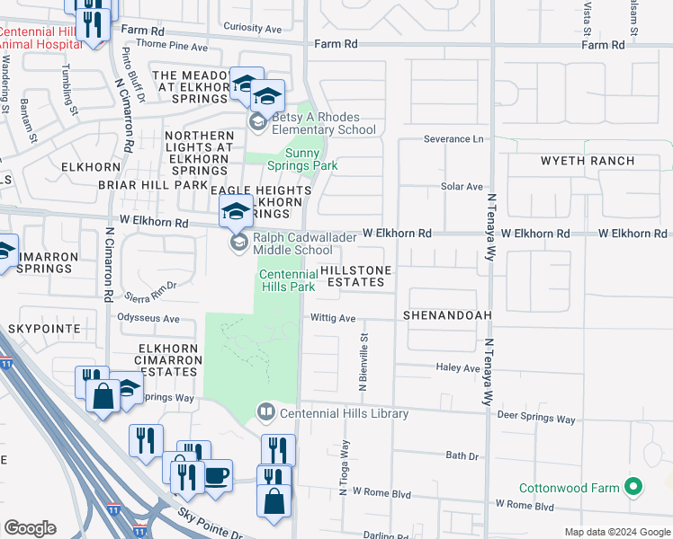 map of restaurants, bars, coffee shops, grocery stores, and more near 7501 Abbigal Court in Las Vegas