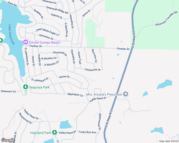 map of restaurants, bars, coffee shops, grocery stores, and more near 18 Chickasaw Drive in Cherokee Village