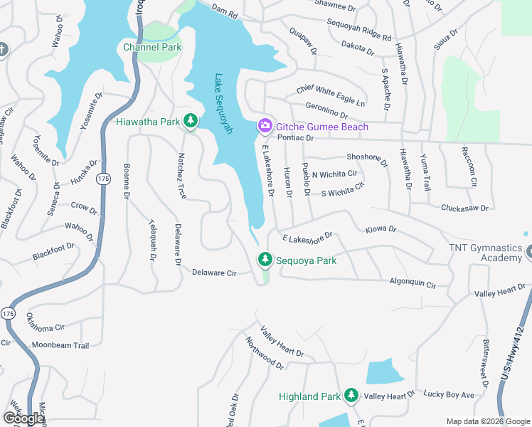 map of restaurants, bars, coffee shops, grocery stores, and more near 248 East Lakeshore Drive in Cherokee Village