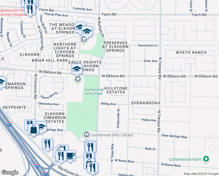 map of restaurants, bars, coffee shops, grocery stores, and more near 7501 Abbigal Court in Las Vegas