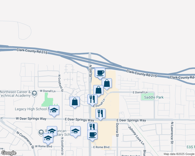 map of restaurants, bars, coffee shops, grocery stores, and more near 7090 North 5th Street in North Las Vegas