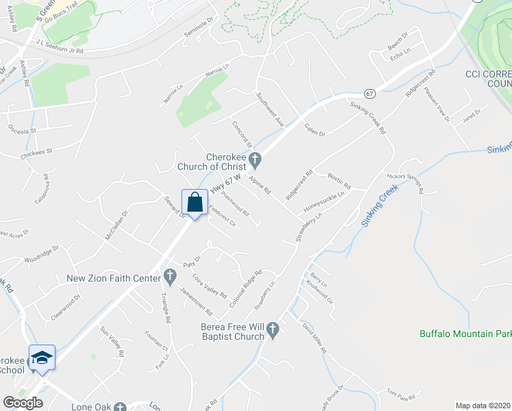 map of restaurants, bars, coffee shops, grocery stores, and more near 1808 Parkwood Lane in Johnson City