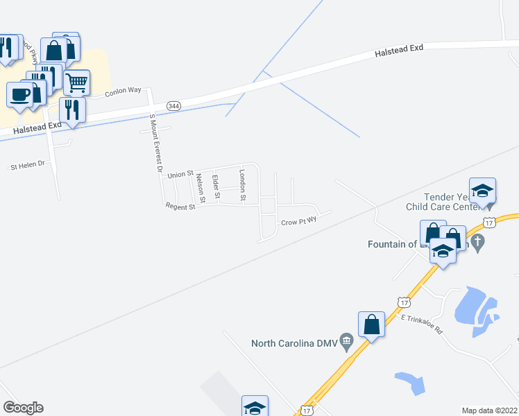 map of restaurants, bars, coffee shops, grocery stores, and more near 3505 Union Street in Elizabeth City