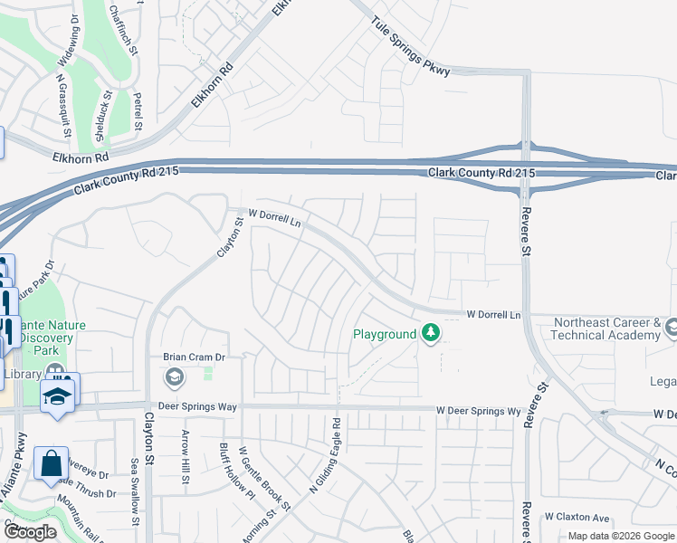 map of restaurants, bars, coffee shops, grocery stores, and more near 1438 Dire Wolf Avenue in North Las Vegas