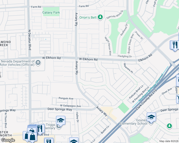 map of restaurants, bars, coffee shops, grocery stores, and more near 4128 West Erinbird Avenue in North Las Vegas