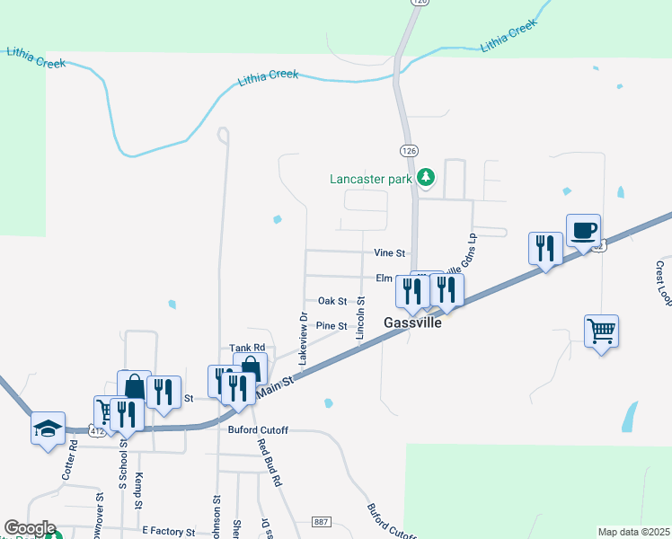 map of restaurants, bars, coffee shops, grocery stores, and more near 616 Elm St in Gassville