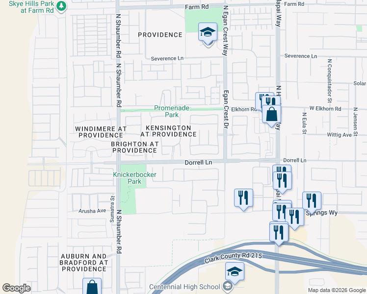 map of restaurants, bars, coffee shops, grocery stores, and more near 7032 Whitford Street in Las Vegas