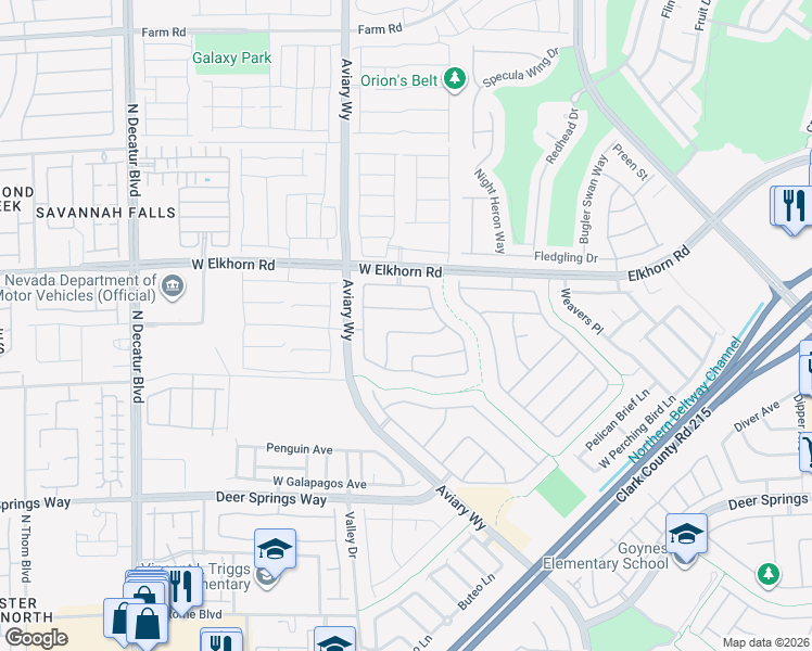 map of restaurants, bars, coffee shops, grocery stores, and more near 4128 West Erinbird Avenue in North Las Vegas