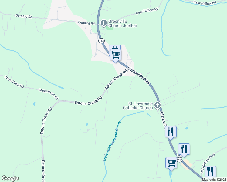 map of restaurants, bars, coffee shops, grocery stores, and more near 5900 Eatons Creek Road in Nashville