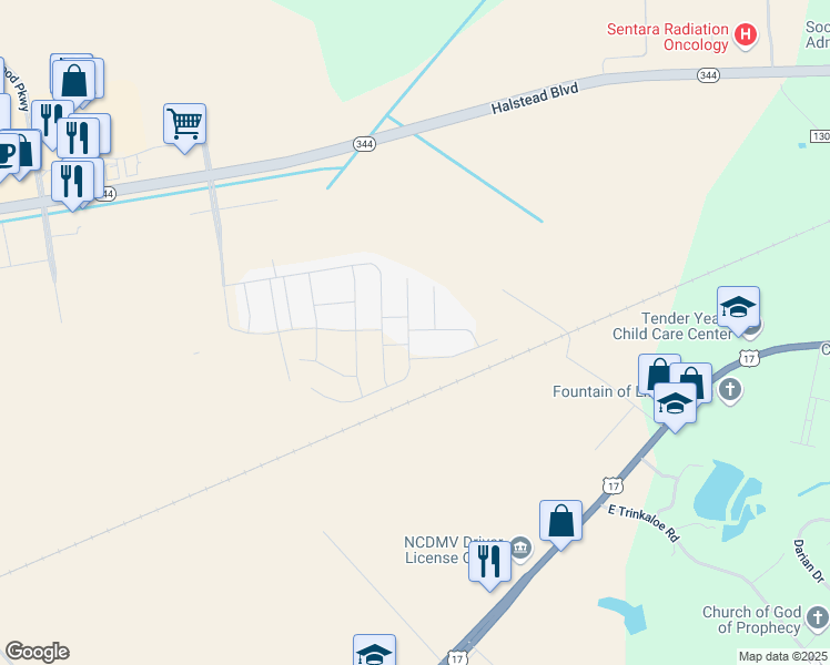 map of restaurants, bars, coffee shops, grocery stores, and more near 801 Pro Gro Drive in Elizabeth City