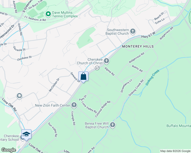 map of restaurants, bars, coffee shops, grocery stores, and more near 1806 Presswood Road in Johnson City