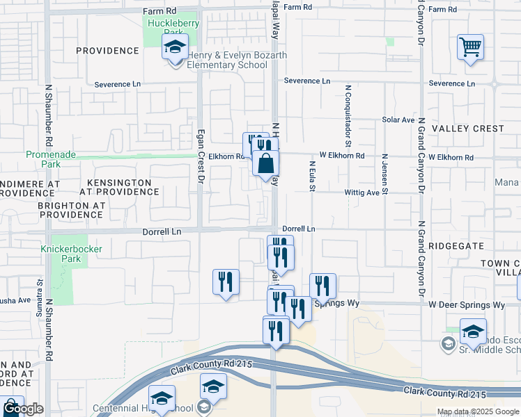 map of restaurants, bars, coffee shops, grocery stores, and more near 9 North Hualapai Way in Las Vegas