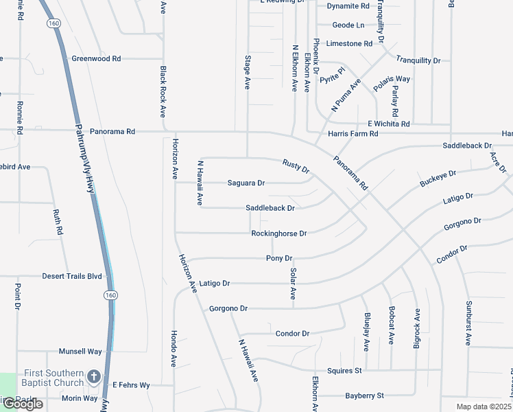 map of restaurants, bars, coffee shops, grocery stores, and more near 1330 Saddleback Drive in Pahrump