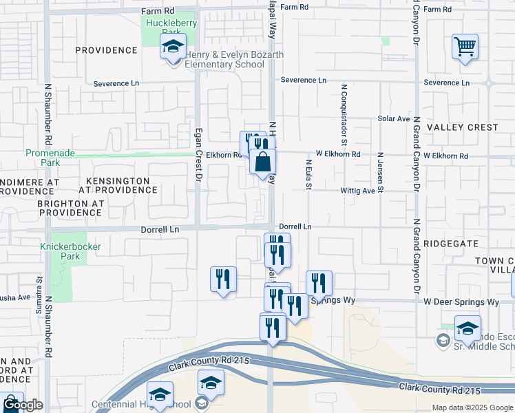 map of restaurants, bars, coffee shops, grocery stores, and more near 9 North Hualapai Way in Las Vegas