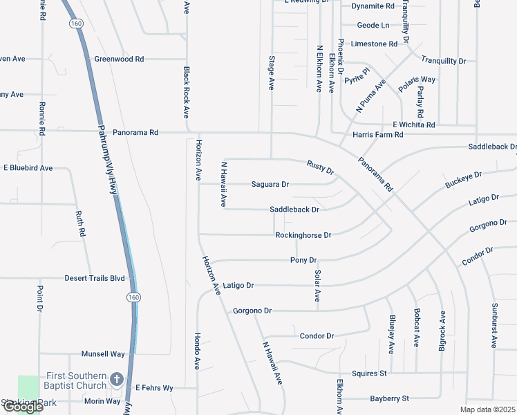 map of restaurants, bars, coffee shops, grocery stores, and more near 1270 Saddleback Drive in Pahrump