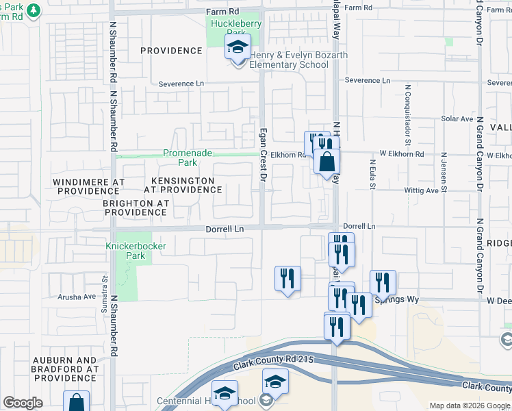 map of restaurants, bars, coffee shops, grocery stores, and more near 7032 Thistle Ridge Street in Las Vegas