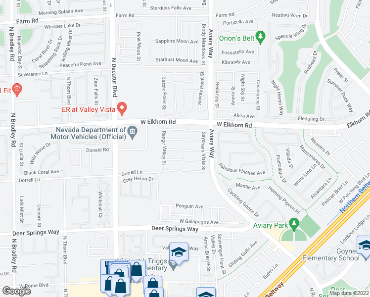 map of restaurants, bars, coffee shops, grocery stores, and more near 7113 Bluebird Wing Street in North Las Vegas