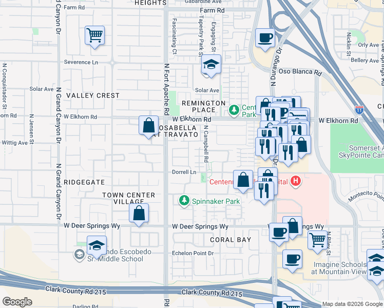map of restaurants, bars, coffee shops, grocery stores, and more near 7056 North Caribou Ridge Street in Las Vegas