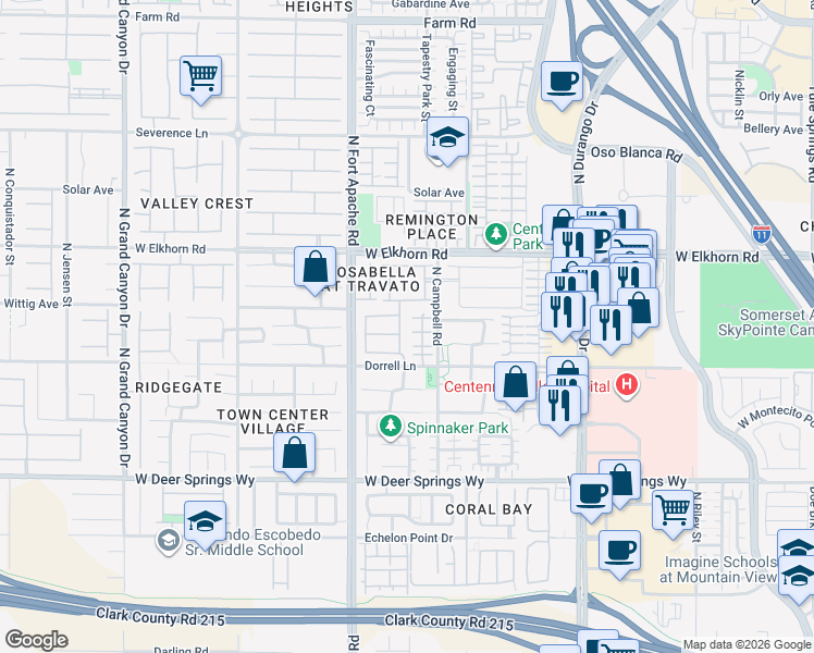 map of restaurants, bars, coffee shops, grocery stores, and more near 7056 North Caribou Ridge Street in Las Vegas