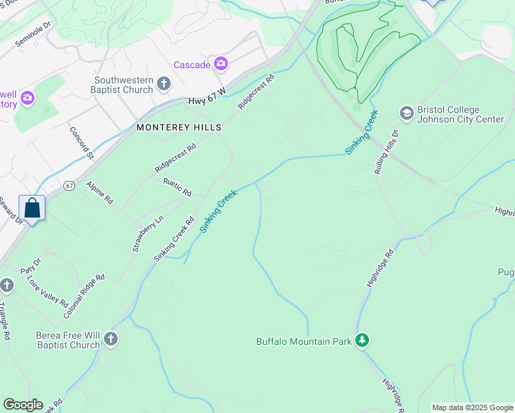 map of restaurants, bars, coffee shops, grocery stores, and more near  in Johnson City