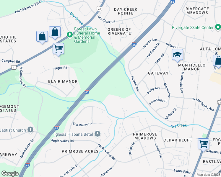 map of restaurants, bars, coffee shops, grocery stores, and more near 665 Star Boulevard in Nashville