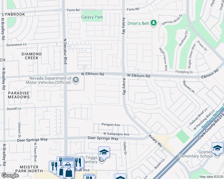 map of restaurants, bars, coffee shops, grocery stores, and more near 4360 Panoramic View Avenue in North Las Vegas