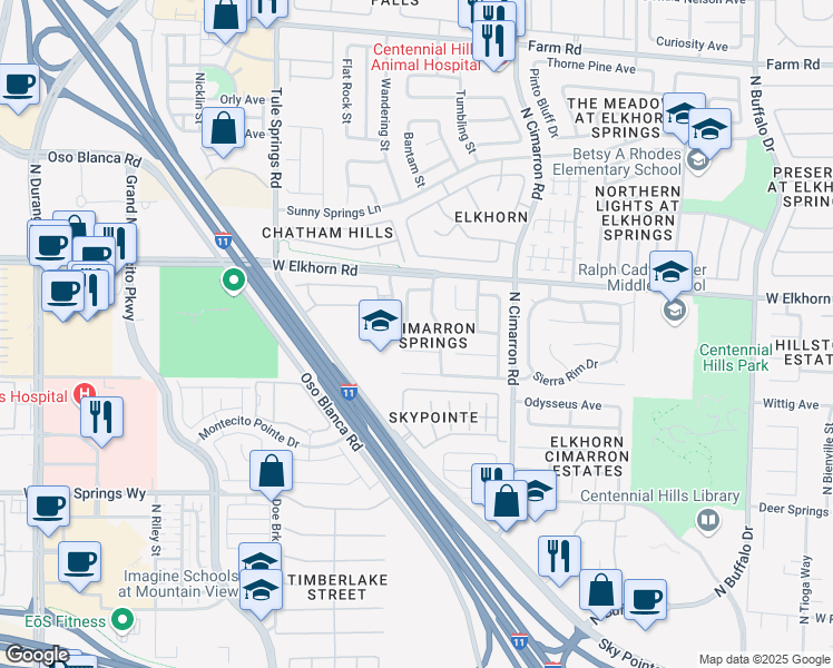 map of restaurants, bars, coffee shops, grocery stores, and more near 8121 Boxberry Avenue in Las Vegas
