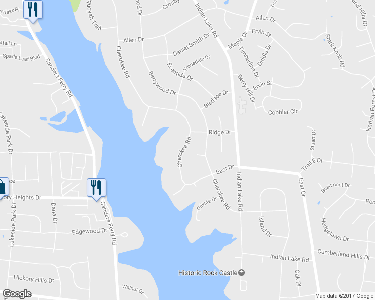 map of restaurants, bars, coffee shops, grocery stores, and more near 191 Cherokee Road in Hendersonville