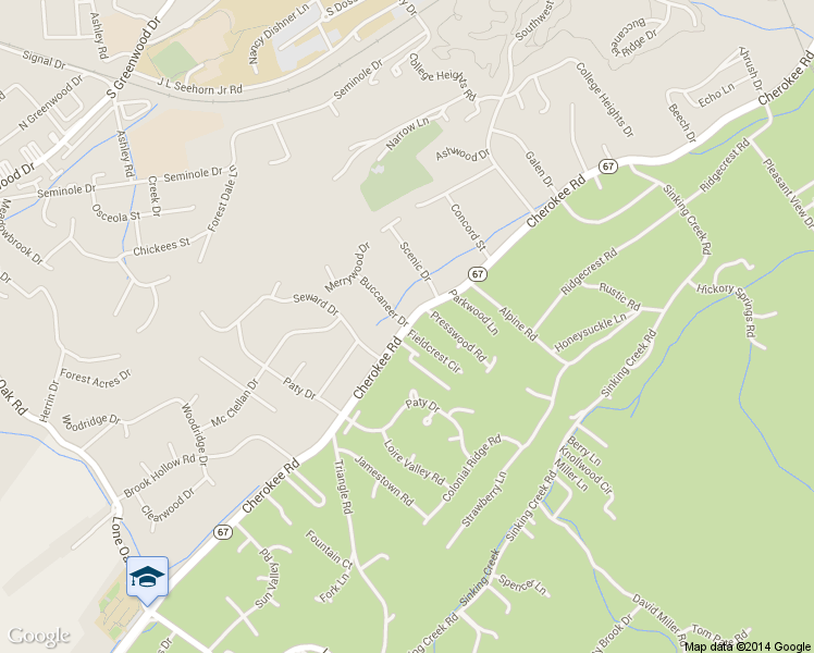 map of restaurants, bars, coffee shops, grocery stores, and more near Cherokee Rd & Buccaneer Dr in Johnson City