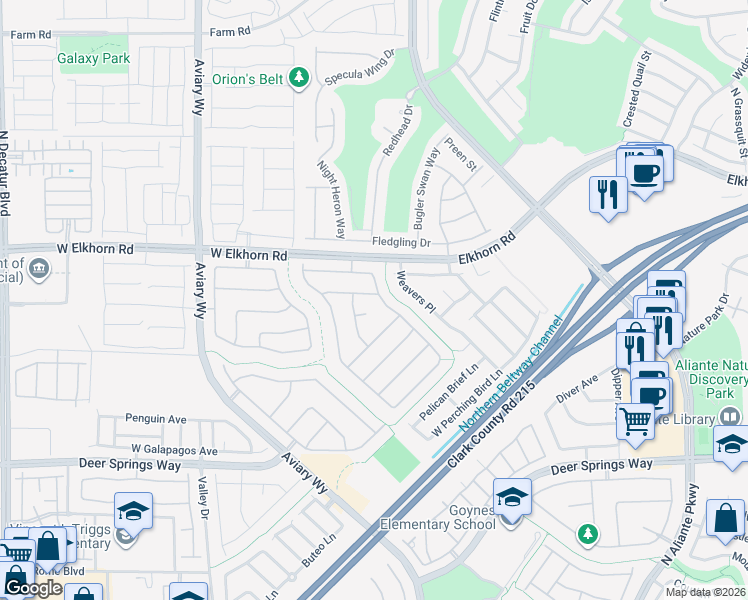 map of restaurants, bars, coffee shops, grocery stores, and more near 7121 Manzanares Drive in North Las Vegas