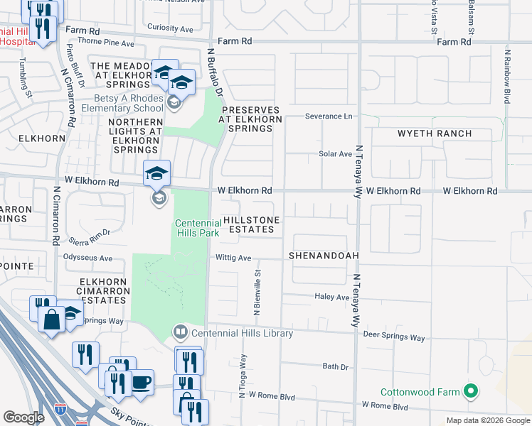 map of restaurants, bars, coffee shops, grocery stores, and more near 7418 Page Ranch Court in Las Vegas