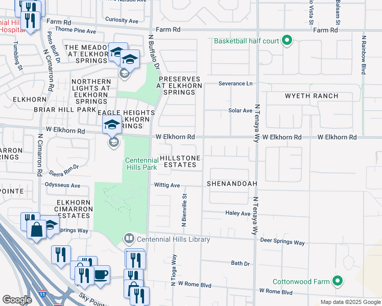 map of restaurants, bars, coffee shops, grocery stores, and more near 7414 Page Ranch Court in Las Vegas