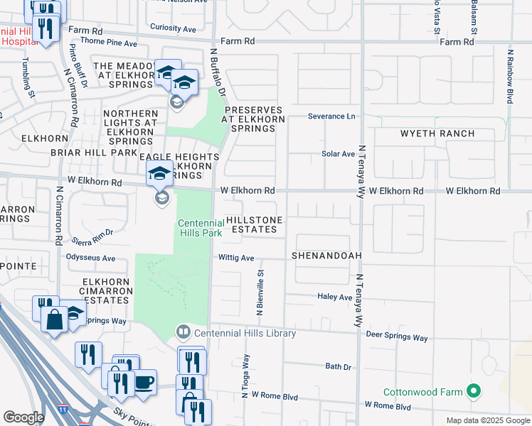 map of restaurants, bars, coffee shops, grocery stores, and more near 7418 Page Ranch Court in Las Vegas