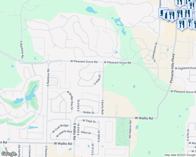 map of restaurants, bars, coffee shops, grocery stores, and more near 5218 South 60th Place in Rogers