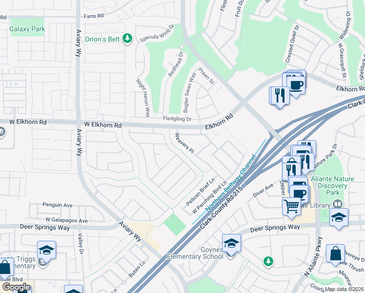 map of restaurants, bars, coffee shops, grocery stores, and more near 7133 Weavers Place in North Las Vegas
