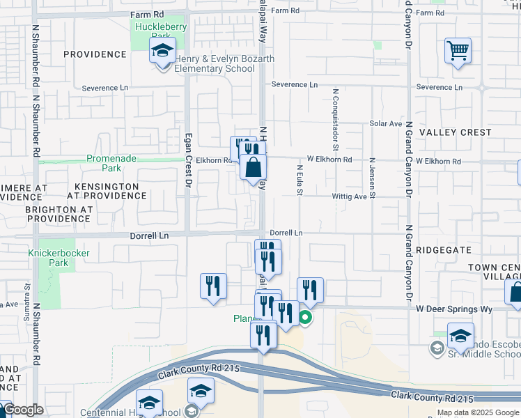 map of restaurants, bars, coffee shops, grocery stores, and more near 2 North Hualapai Way in Las Vegas