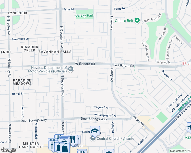 map of restaurants, bars, coffee shops, grocery stores, and more near 4424 Panoramic View Avenue in North Las Vegas