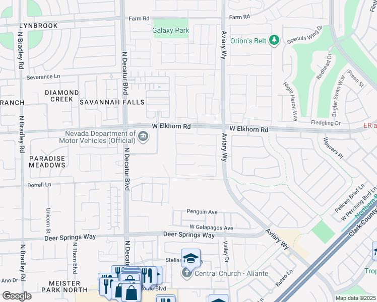 map of restaurants, bars, coffee shops, grocery stores, and more near 4432 Panoramic View Avenue in North Las Vegas