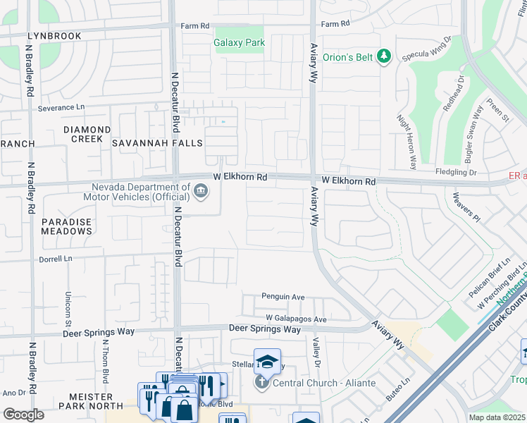 map of restaurants, bars, coffee shops, grocery stores, and more near 4432 Panoramic View Avenue in North Las Vegas