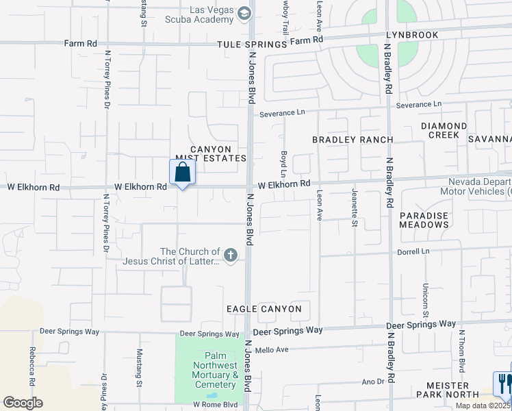 map of restaurants, bars, coffee shops, grocery stores, and more near 7151 Serene Creek Street in Las Vegas