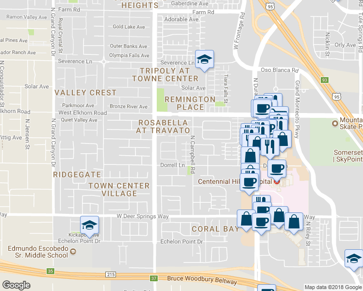 map of restaurants, bars, coffee shops, grocery stores, and more near 9129 Emerald Pearl Court in Las Vegas